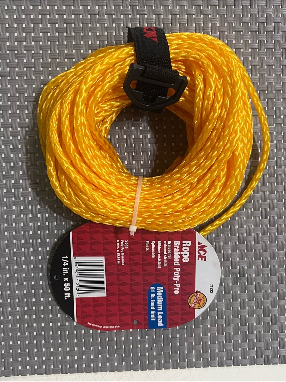 Bright Yellow Braided Poly-Pro Rope – 1/4 in x 50 ft